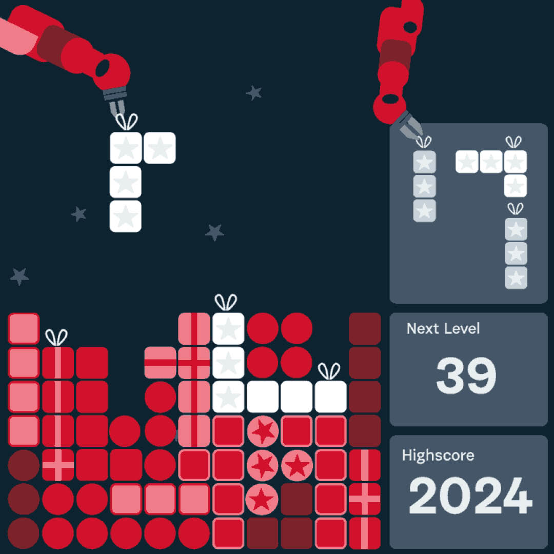 zu sehen tetrisähnliches spiel mit weihnachtsmotiven